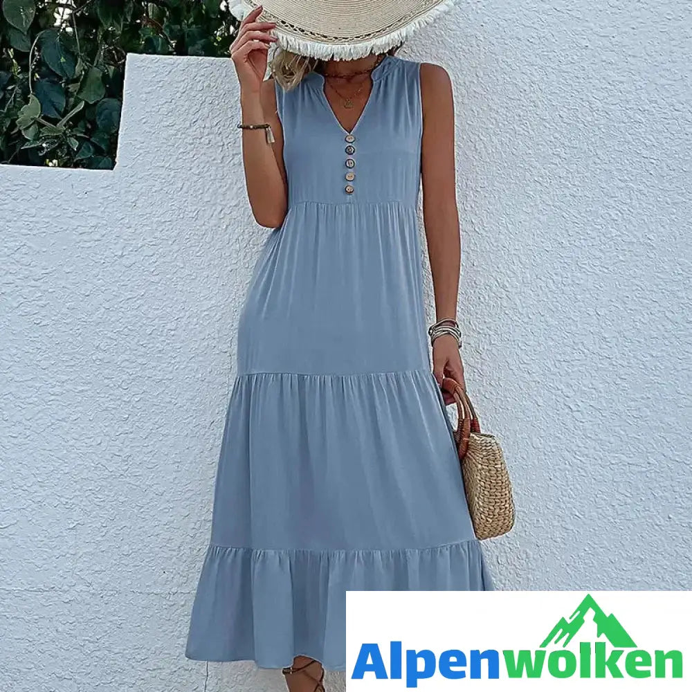 Alpenwolken - Lässiges einfarbiges Kleid mit Knöpfen