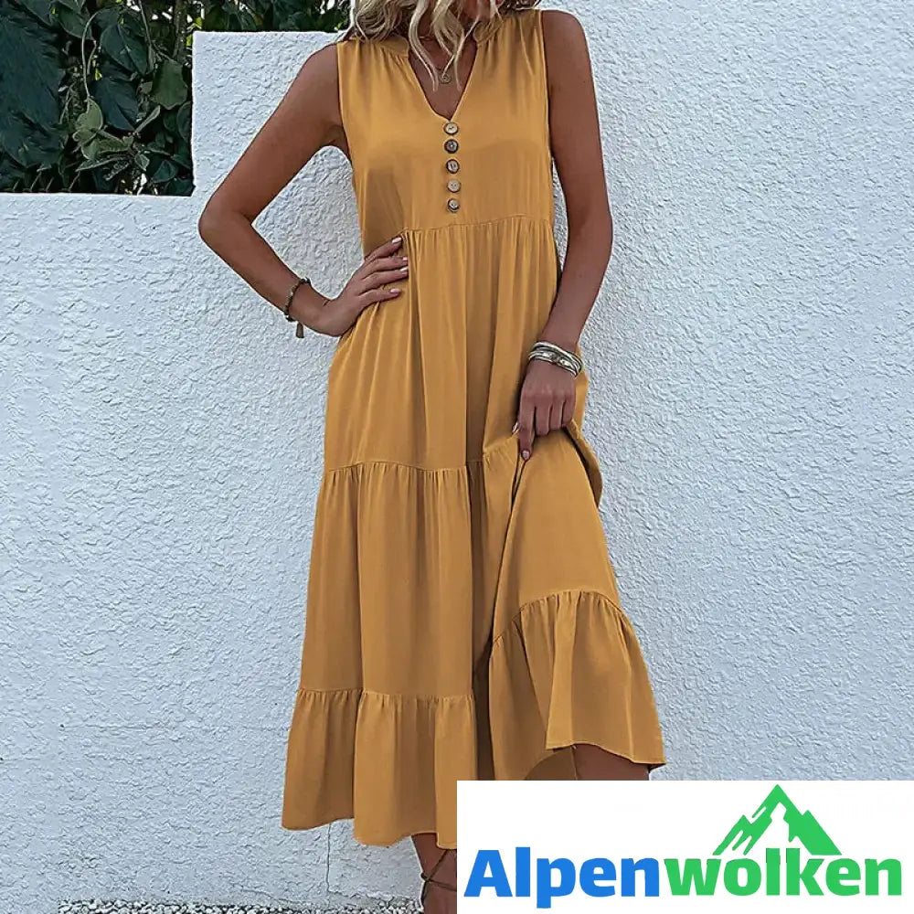 Alpenwolken - Lässiges einfarbiges Kleid mit Knöpfen