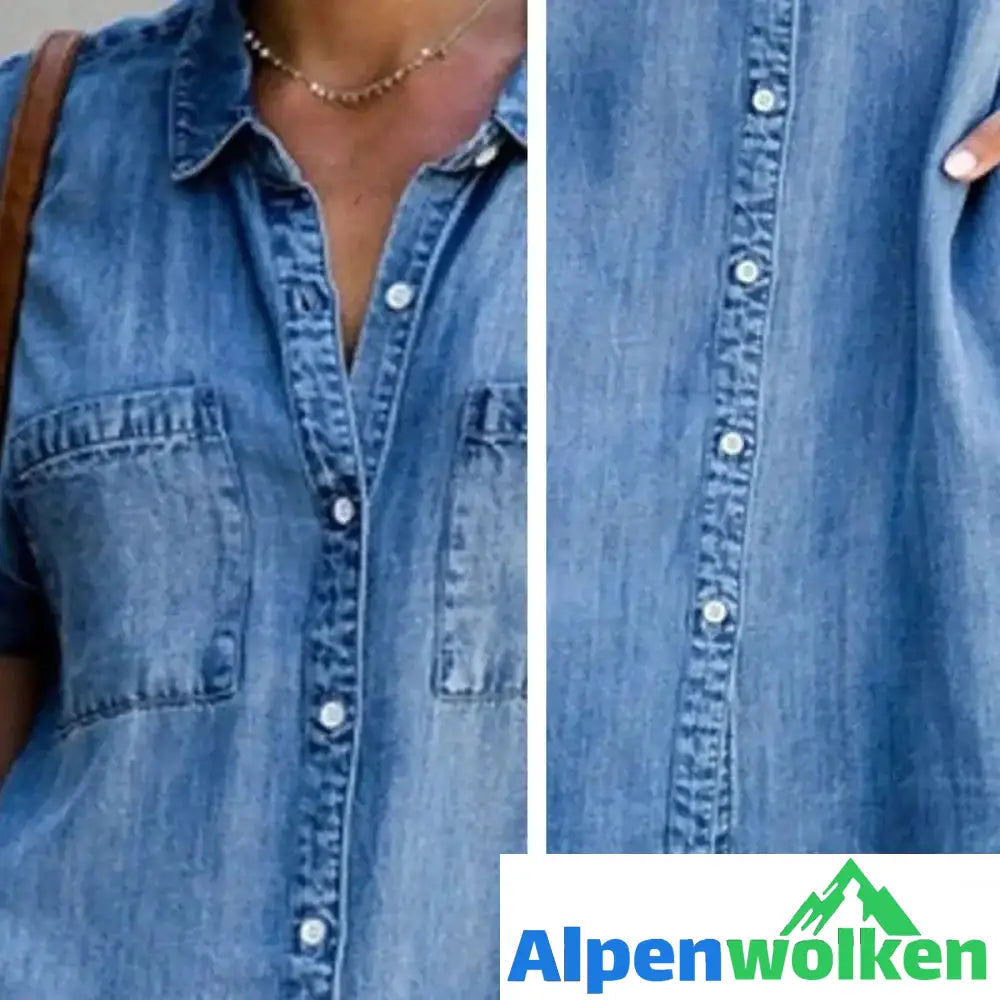 Alpenwolken - Lässiges Kurzarm Denim Kleid