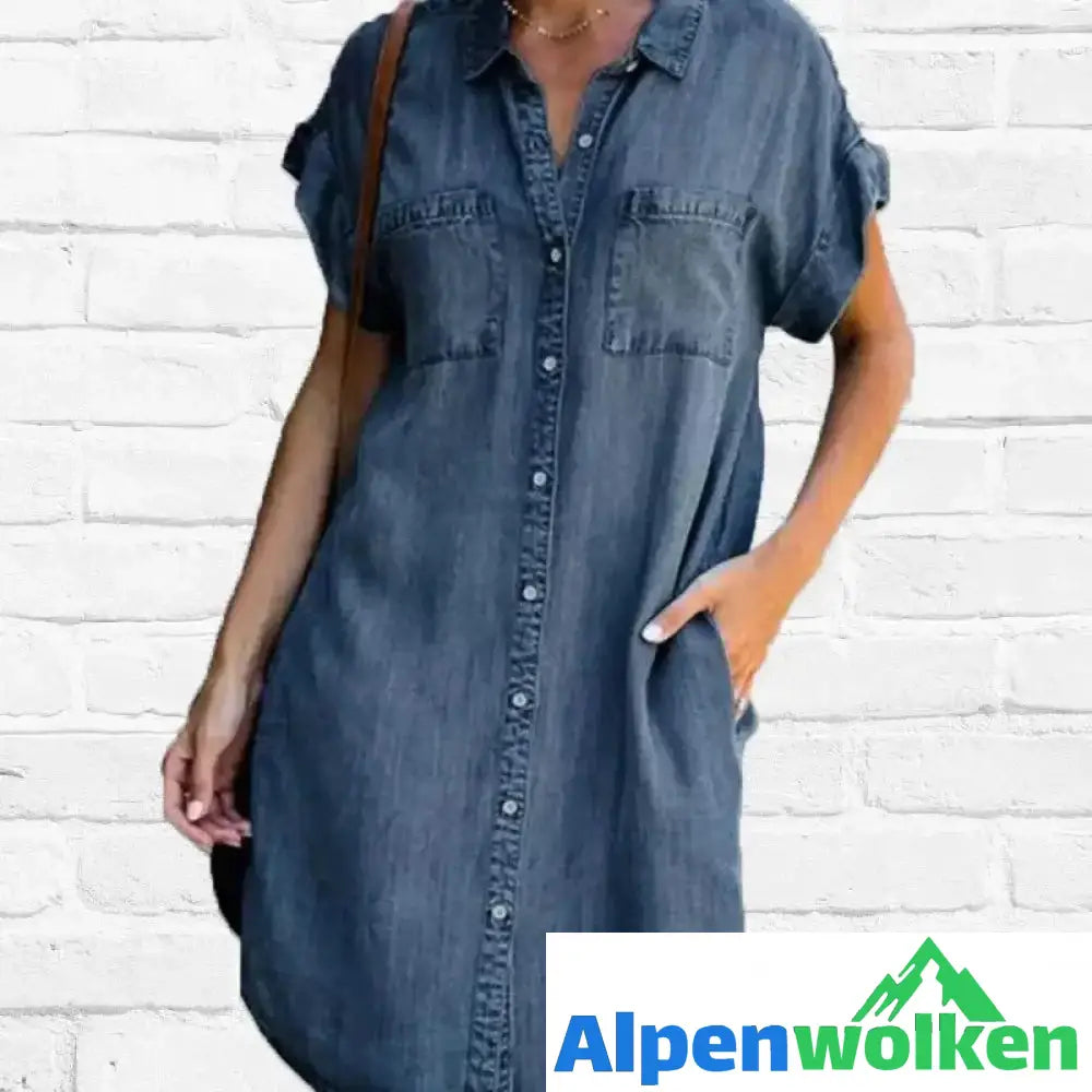 Alpenwolken - Lässiges Kurzarm Denim Kleid