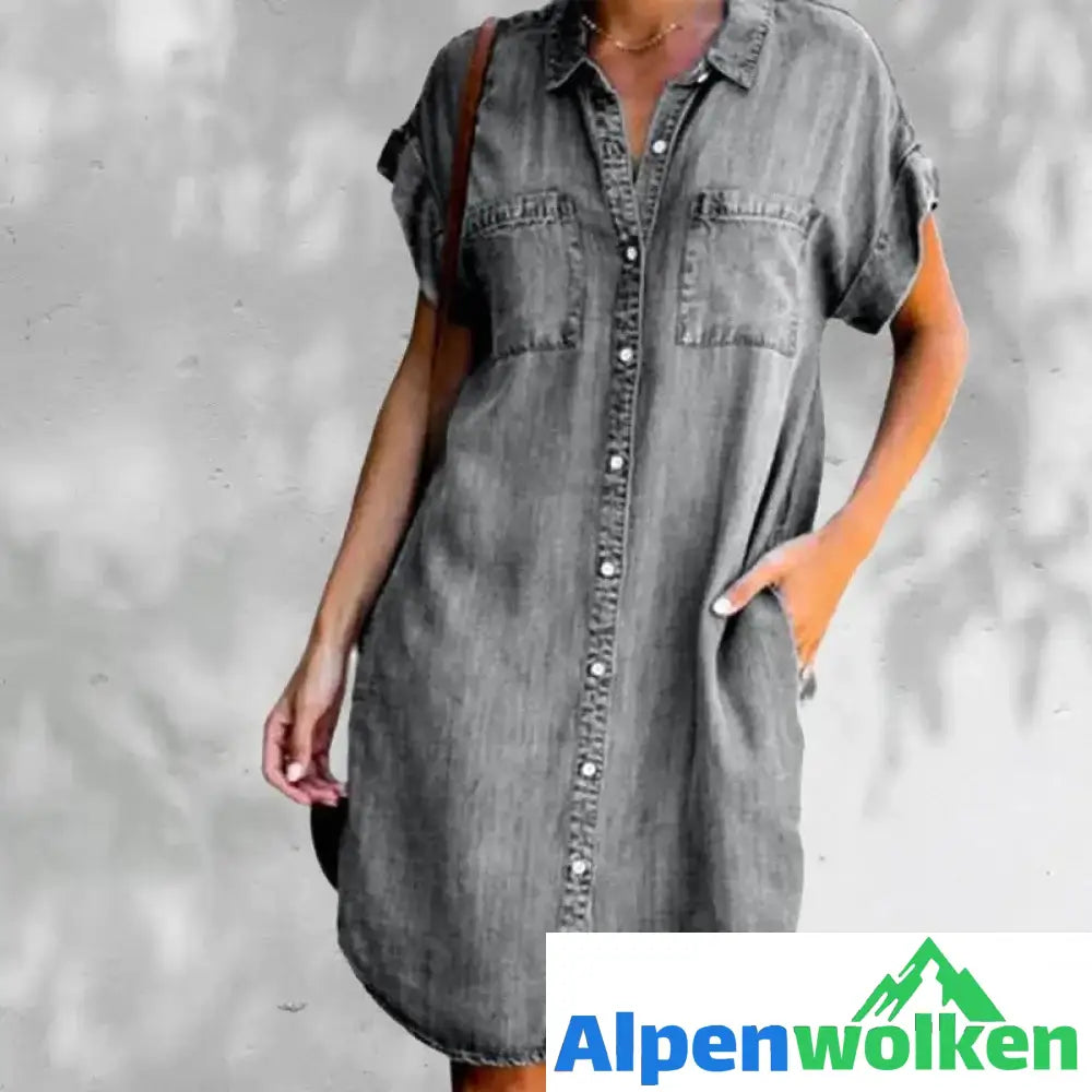 Alpenwolken - Lässiges Kurzarm Denim Kleid