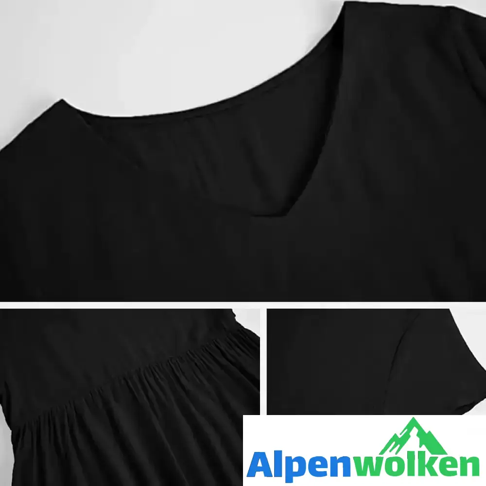 Alpenwolken - Lässiges Kurzarm-Webkleid mit V-Ausschnitt