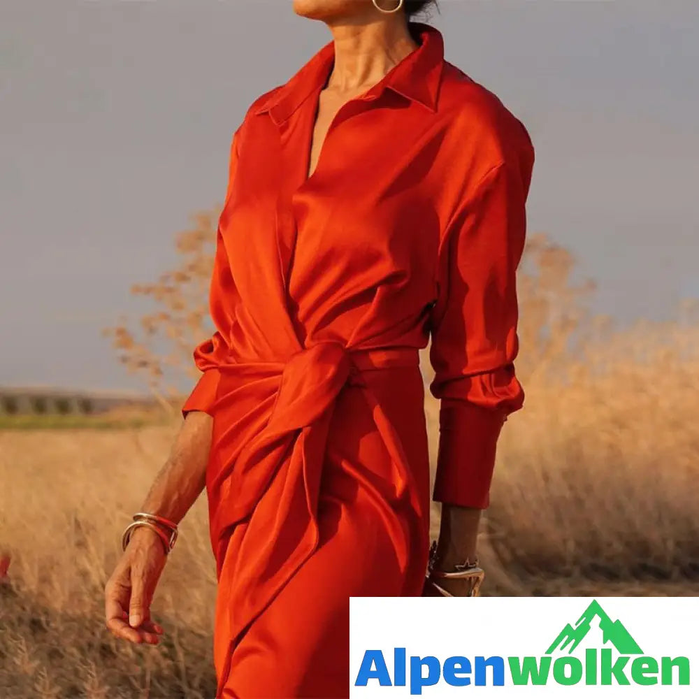 Alpenwolken - 💃Langärmeliges Kleid mit Krawatte und Revers✨