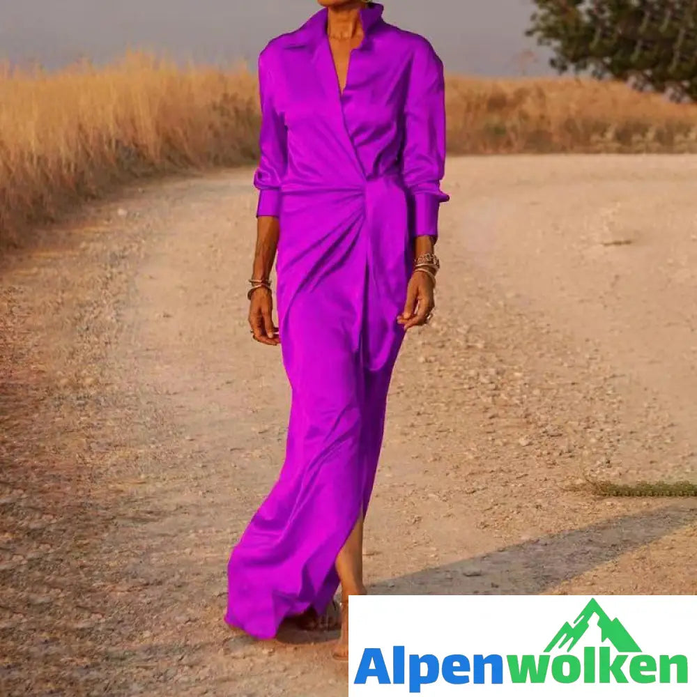 Alpenwolken - 💃Langärmeliges Kleid mit Krawatte und Revers✨