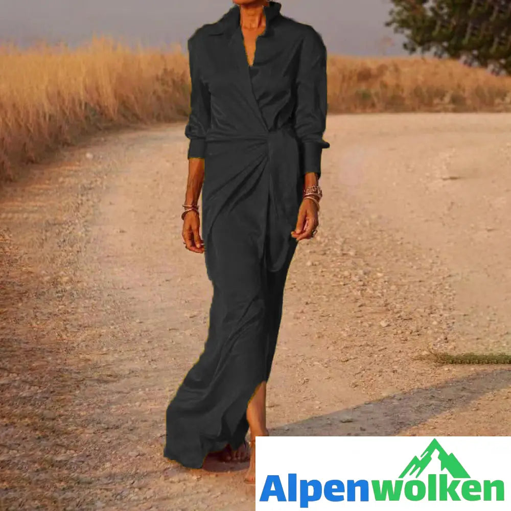 Alpenwolken - 💃Langärmeliges Kleid mit Krawatte und Revers✨