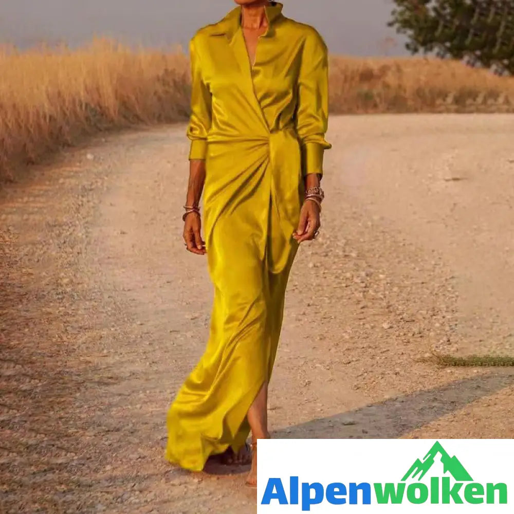 Alpenwolken - 💃Langärmeliges Kleid mit Krawatte und Revers✨