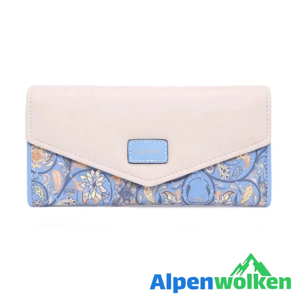 Alpenwolken - Lange Geldbörse mit Blumenraute für Damen blau