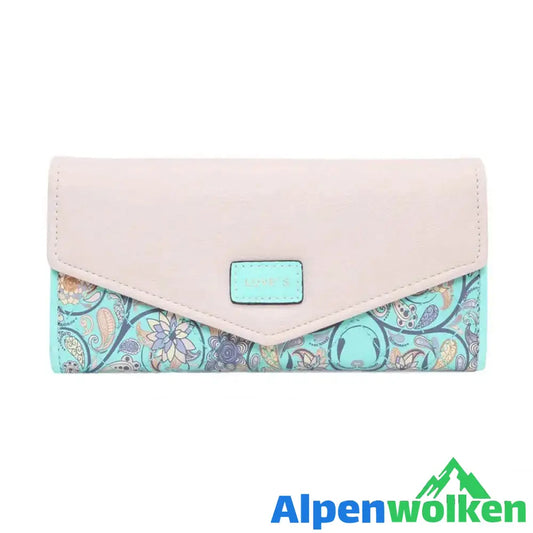 Alpenwolken - Lange Geldbörse mit Blumenraute für Damen grün