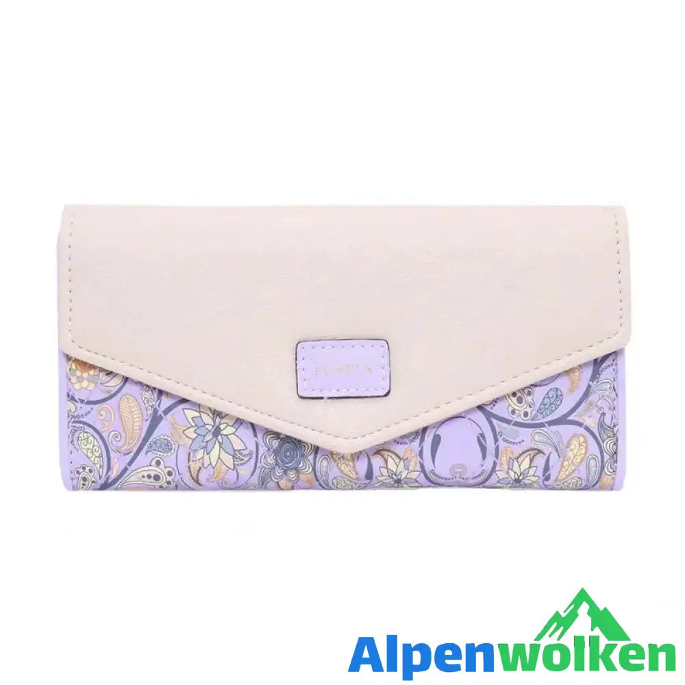 Alpenwolken - Lange Geldbörse mit Blumenraute für Damen lila