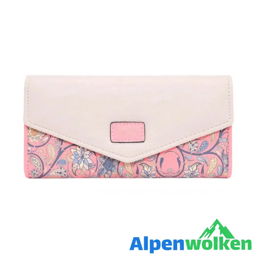 Alpenwolken - Lange Geldbörse mit Blumenraute für Damen rosa