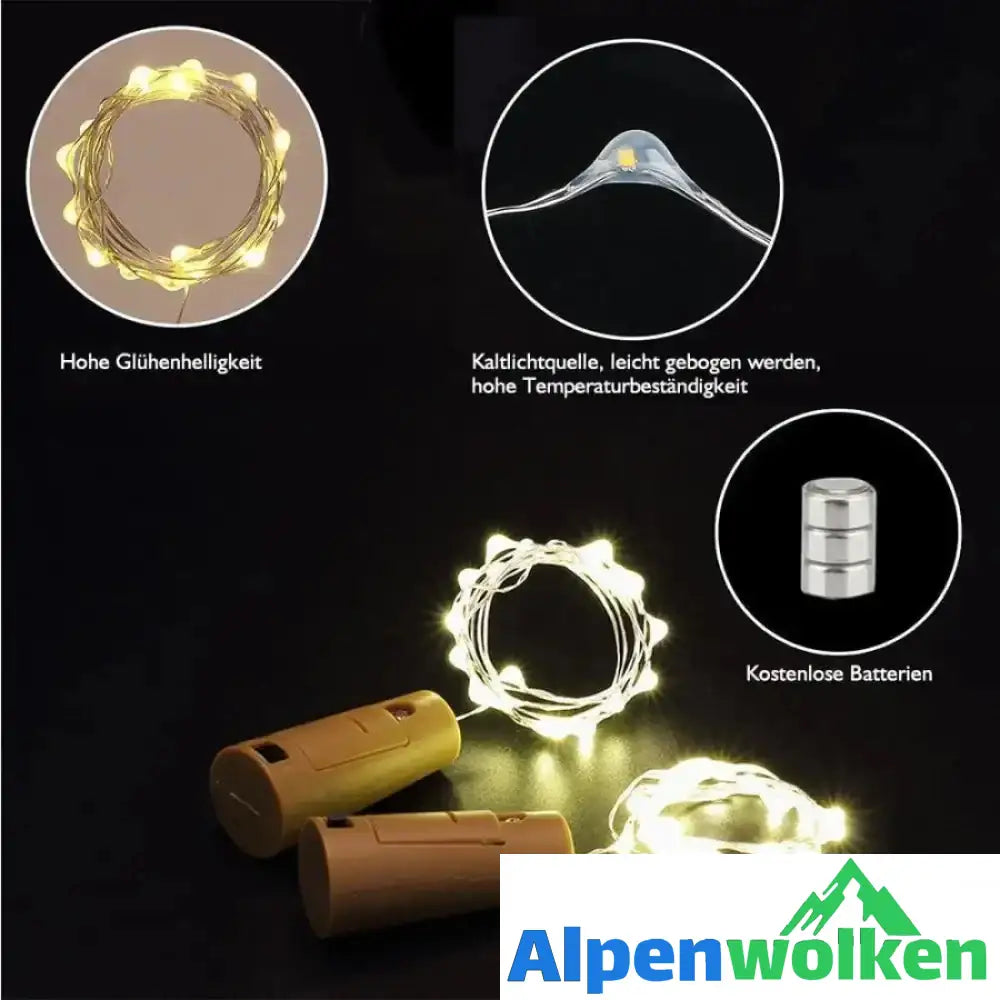 Alpenwolken - LED Flaschenlicht Korken Nachtlicht DIY Deko Geschenk ( 5 kaufen, 4 bezahlen ) 2M*5 5 Farbe