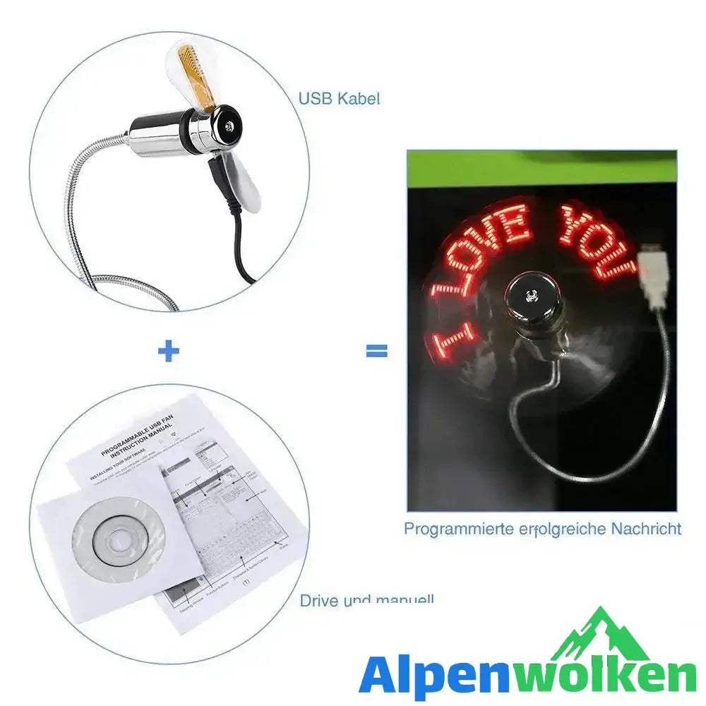 Alpenwolken - LED Ventilator, Flexibel USB Lüfter