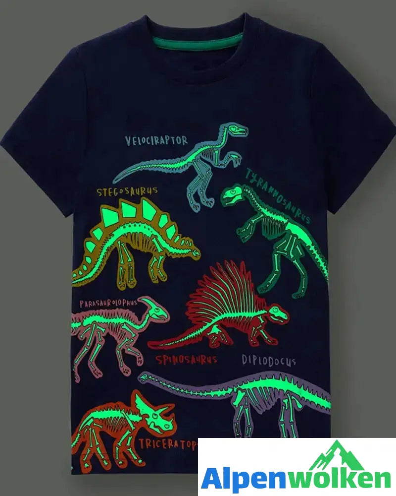 Alpenwolken - Leuchtendes Kinder-T-Shirt mit Dinosaurier-Aufdruck