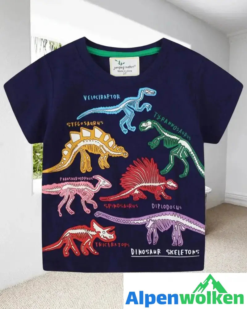 Alpenwolken - Leuchtendes Kinder-T-Shirt mit Dinosaurier-Aufdruck