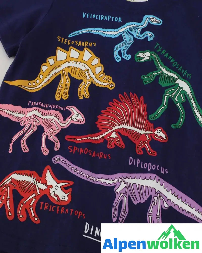 Alpenwolken - Leuchtendes Kinder-T-Shirt mit Dinosaurier-Aufdruck