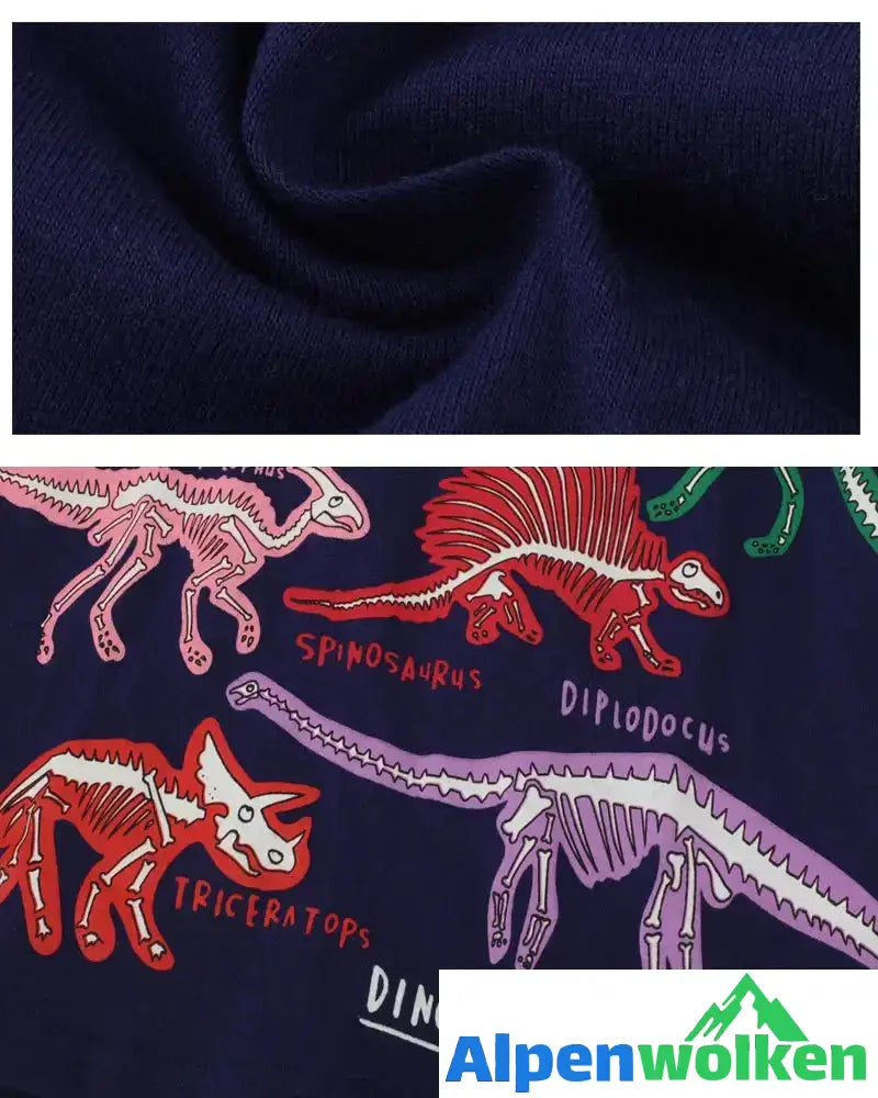 Alpenwolken - Leuchtendes Kinder-T-Shirt mit Dinosaurier-Aufdruck