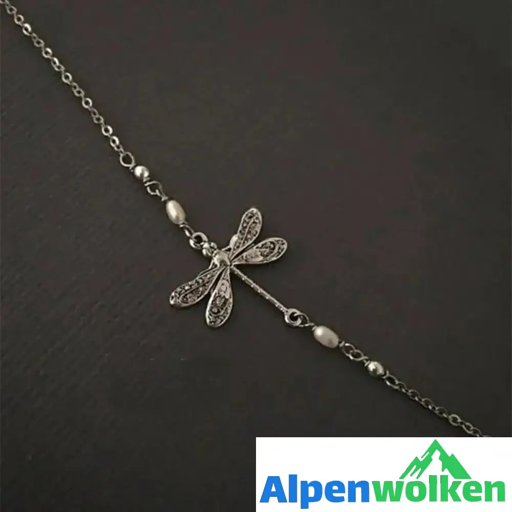 Alpenwolken - Libellen-Fußkettchen mit Perle