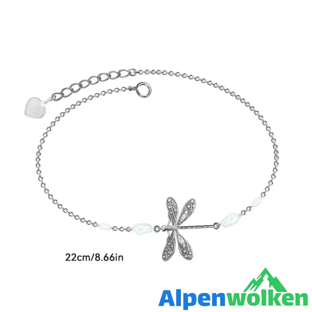 Alpenwolken - Libellen-Fußkettchen mit Perle