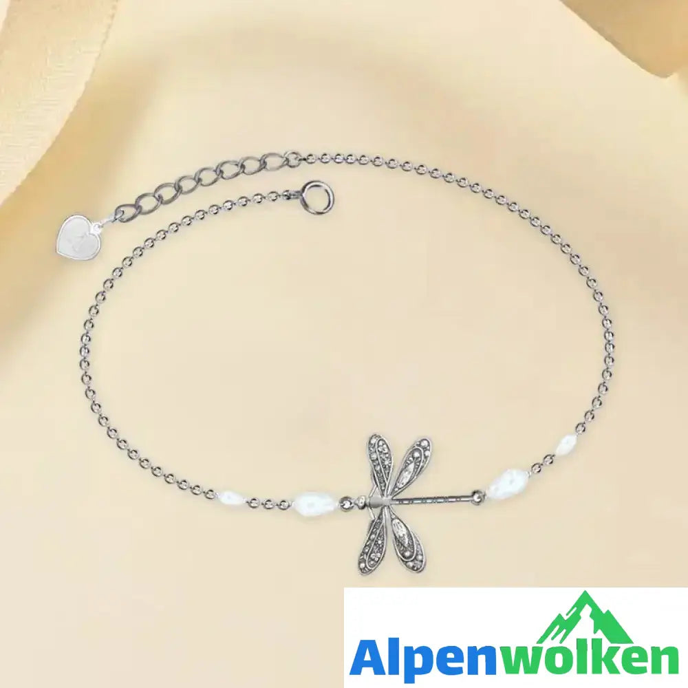 Alpenwolken - Libellen-Fußkettchen mit Perle