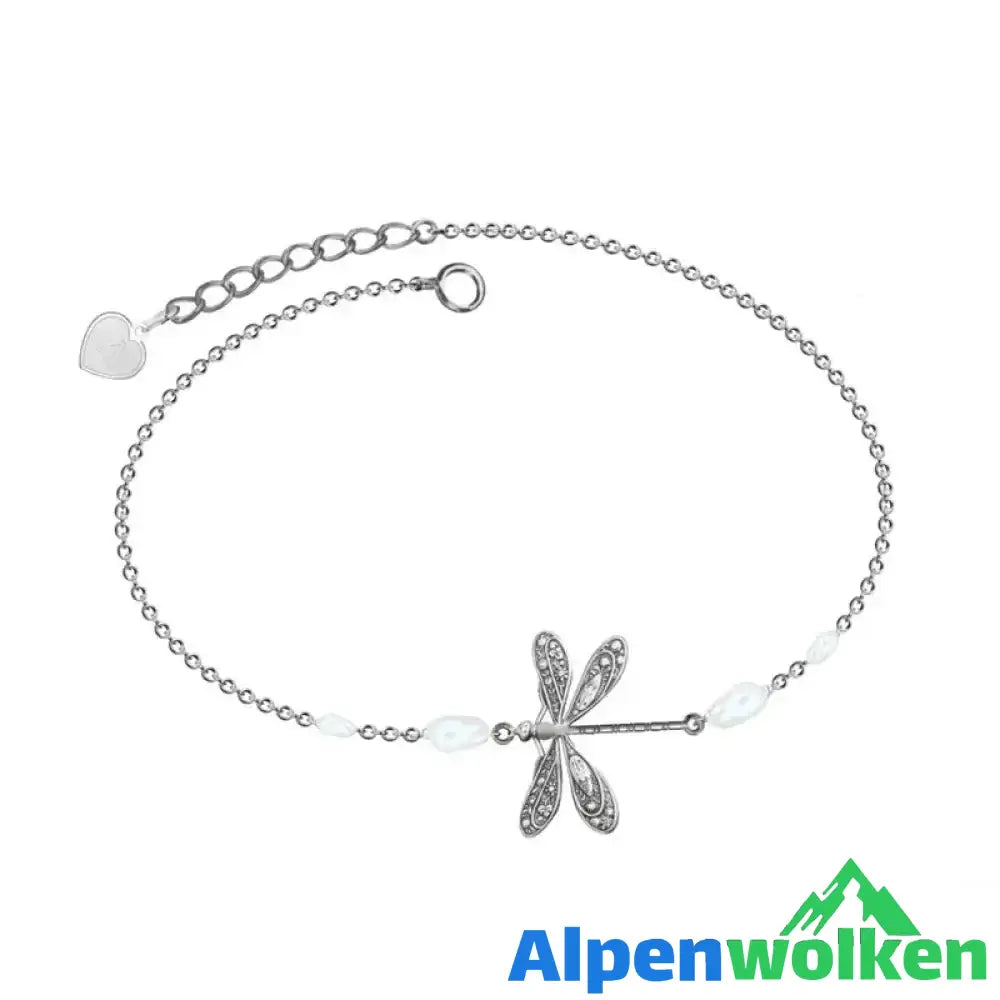 Alpenwolken - Libellen-Fußkettchen mit Perle