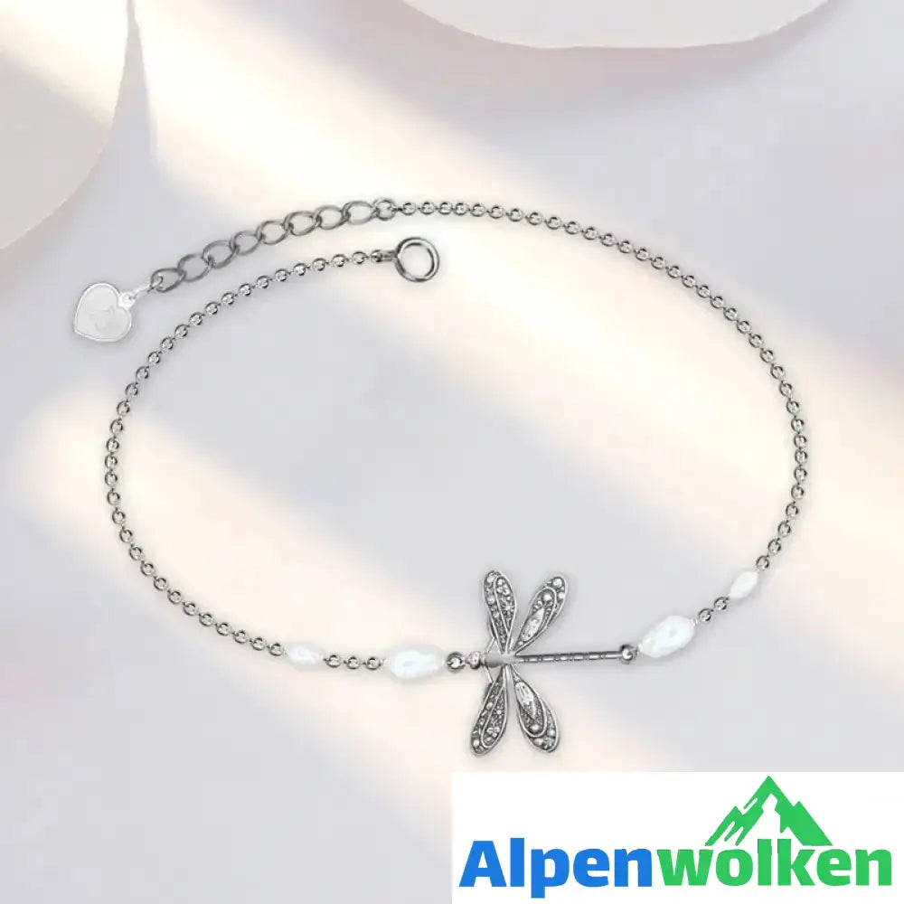 Alpenwolken - Libellen-Fußkettchen mit Perle