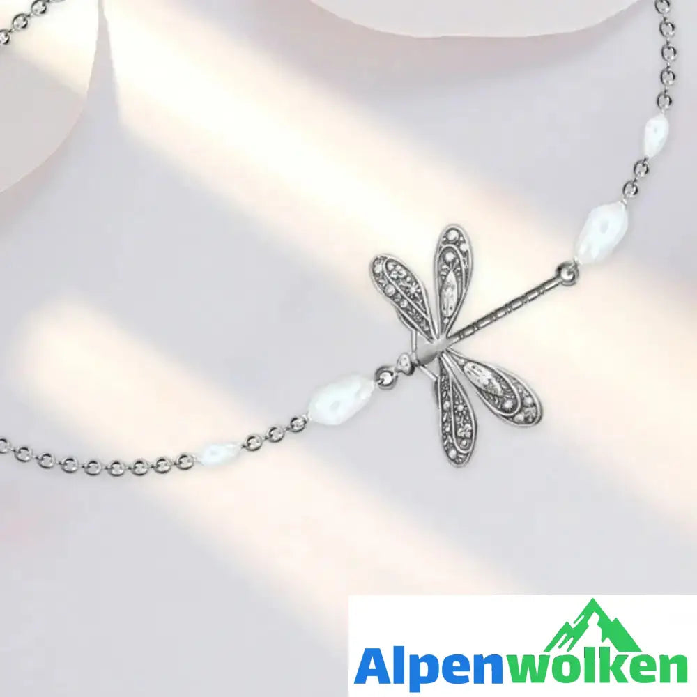 Alpenwolken - Libellen-Fußkettchen mit Perle