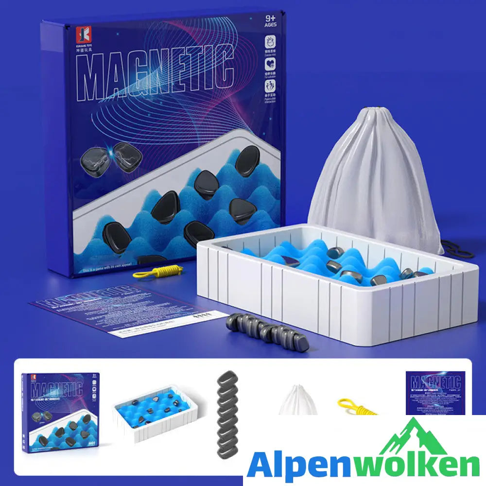 Alpenwolken - Magnetisches Kinderschachspielzeug Spielseil + 20 magnetische Schachfiguren + Schwammring + Aufbewahrungstasche