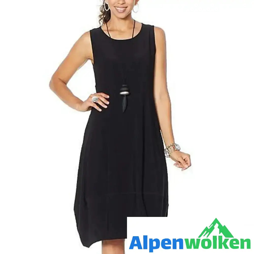 Alpenwolken - Mattem Jersey Ärmelloses Kleid Schwarz