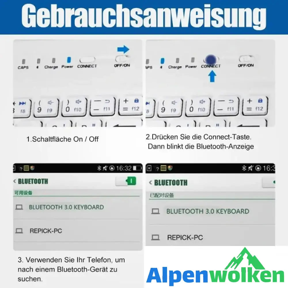 Alpenwolken - Mini-iPhone-Android-Bluetooth-Tastatur