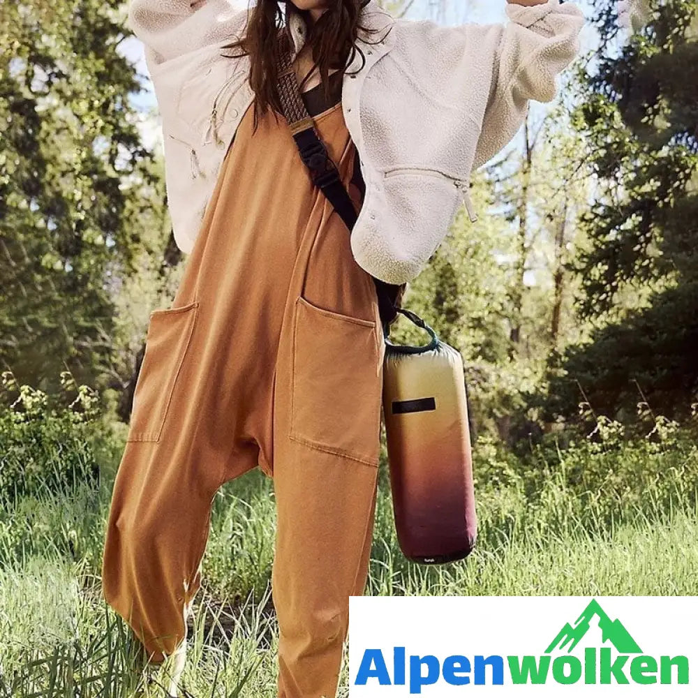 Alpenwolken - Minimalistischer Overall mit Taschen und V-Ausschnitt