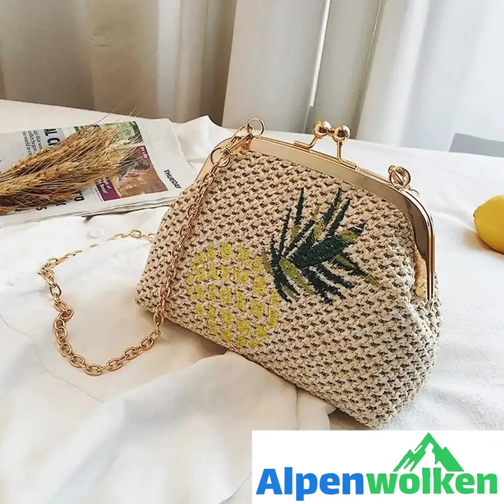 Alpenwolken - Modische Damen Strohflechttache Ananas