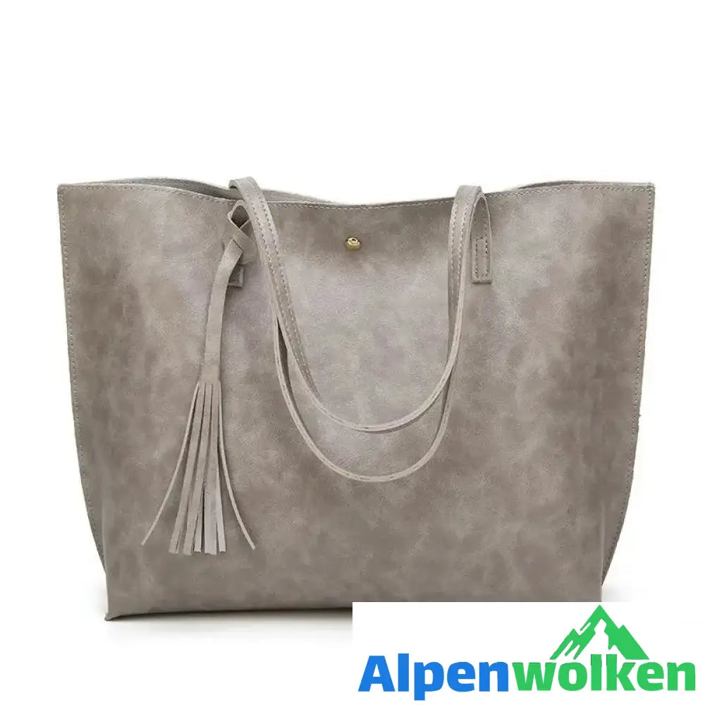 Alpenwolken - Modische Damen Tasche mit Quasten Hellgrau