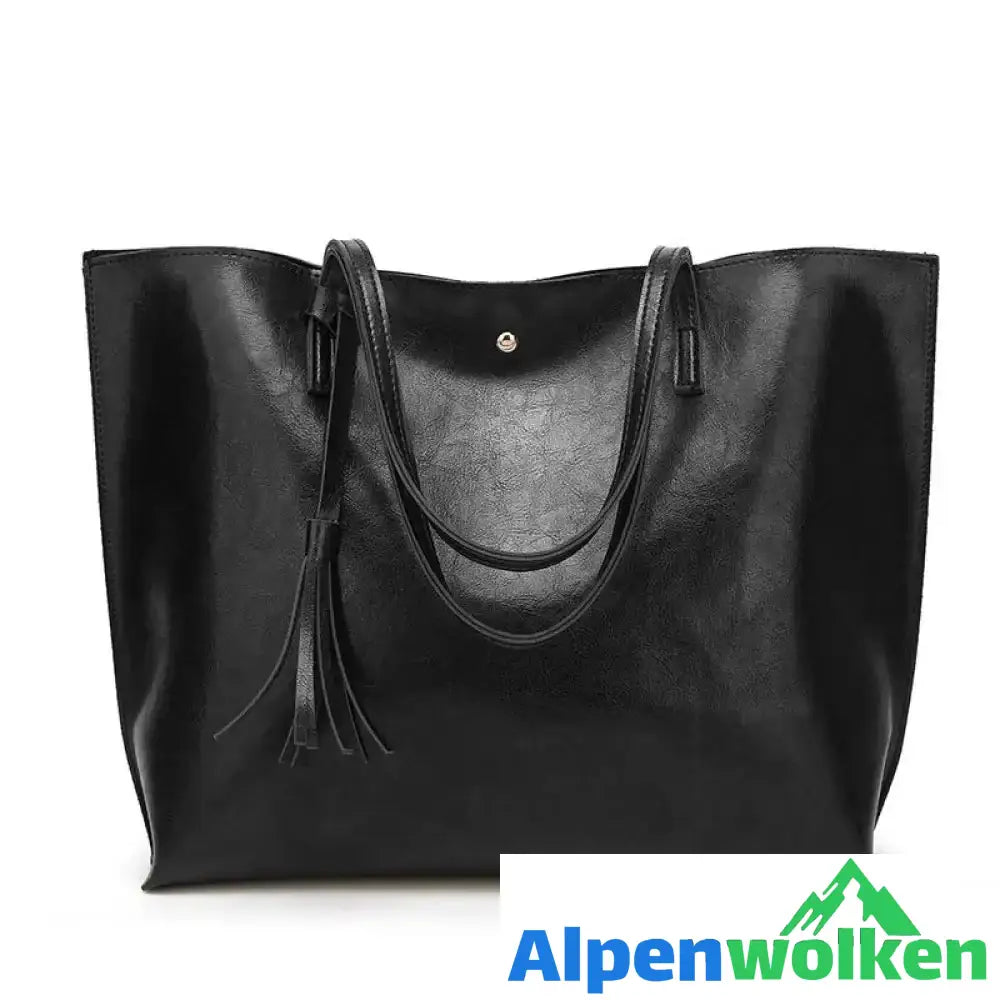 Alpenwolken - Modische Damen Tasche mit Quasten Schwarz