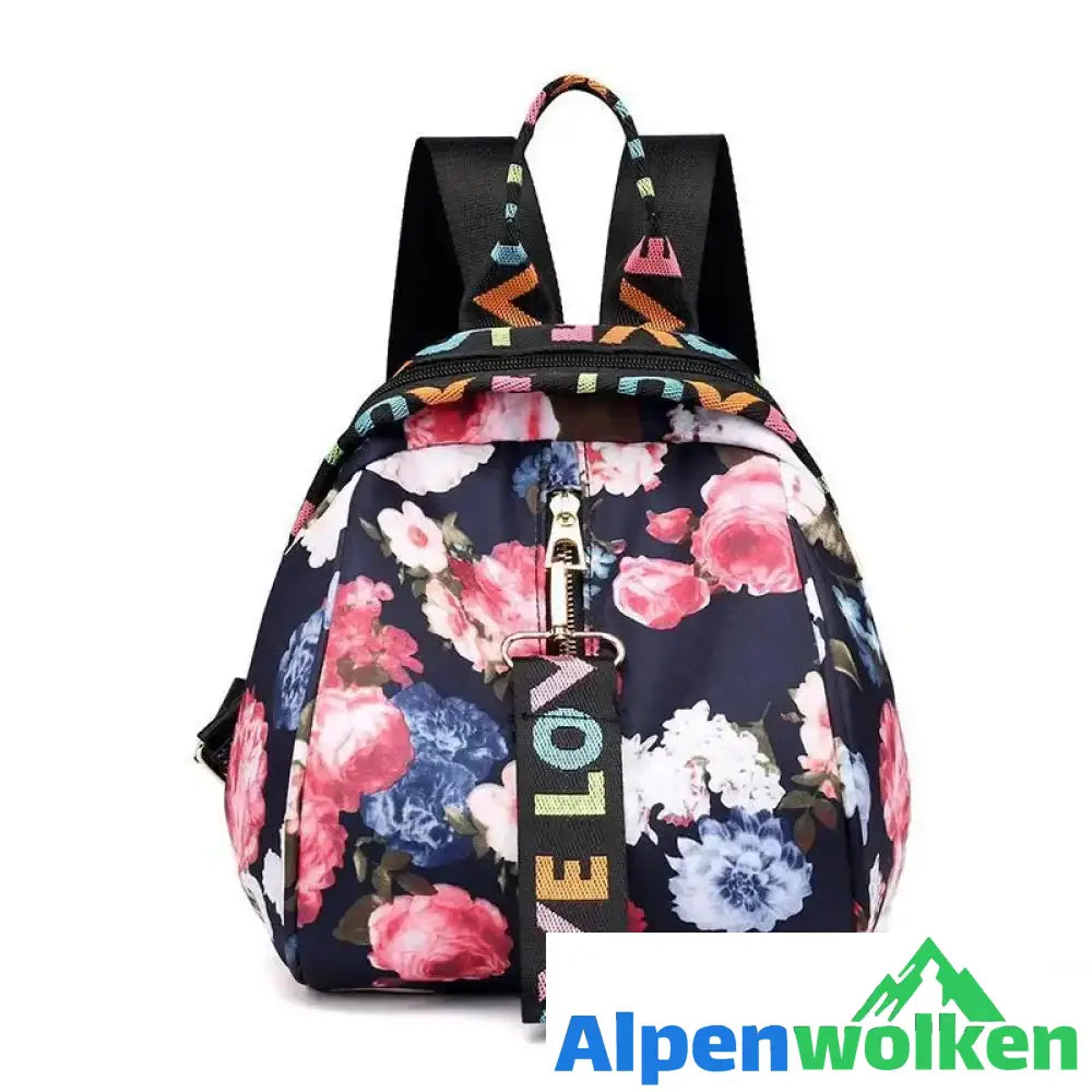 Alpenwolken - Modischer Damen Rucksack Schwarzblumenstrauch