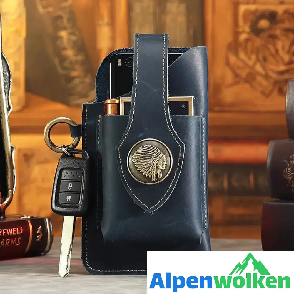 Alpenwolken - Multifunktionale Handytasche aus Leder blau