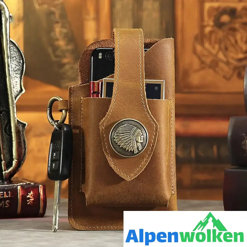 Alpenwolken - Multifunktionale Handytasche aus Leder braun