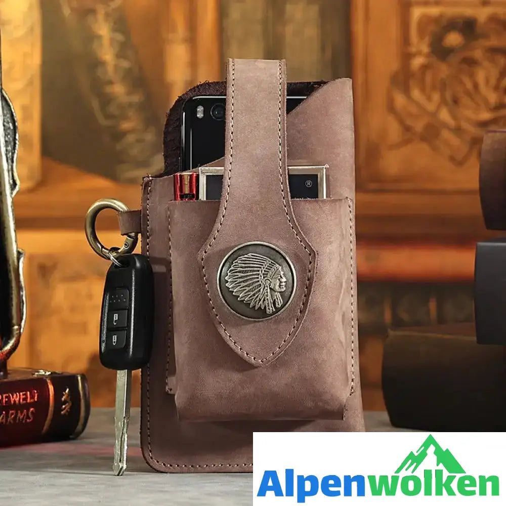 Alpenwolken - Multifunktionale Handytasche aus Leder khaki