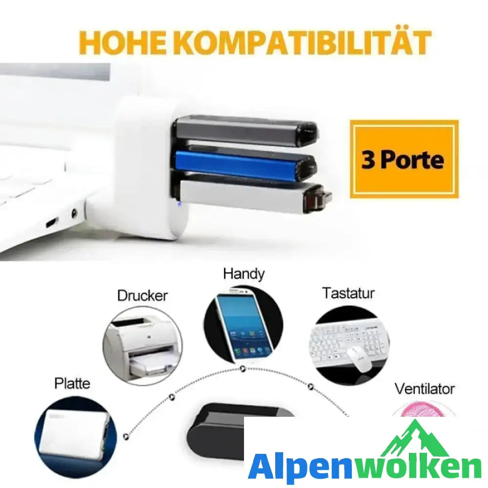 Alpenwolken - Multifunktionaler Mini drehbarer 3-Port USB-Anschluss