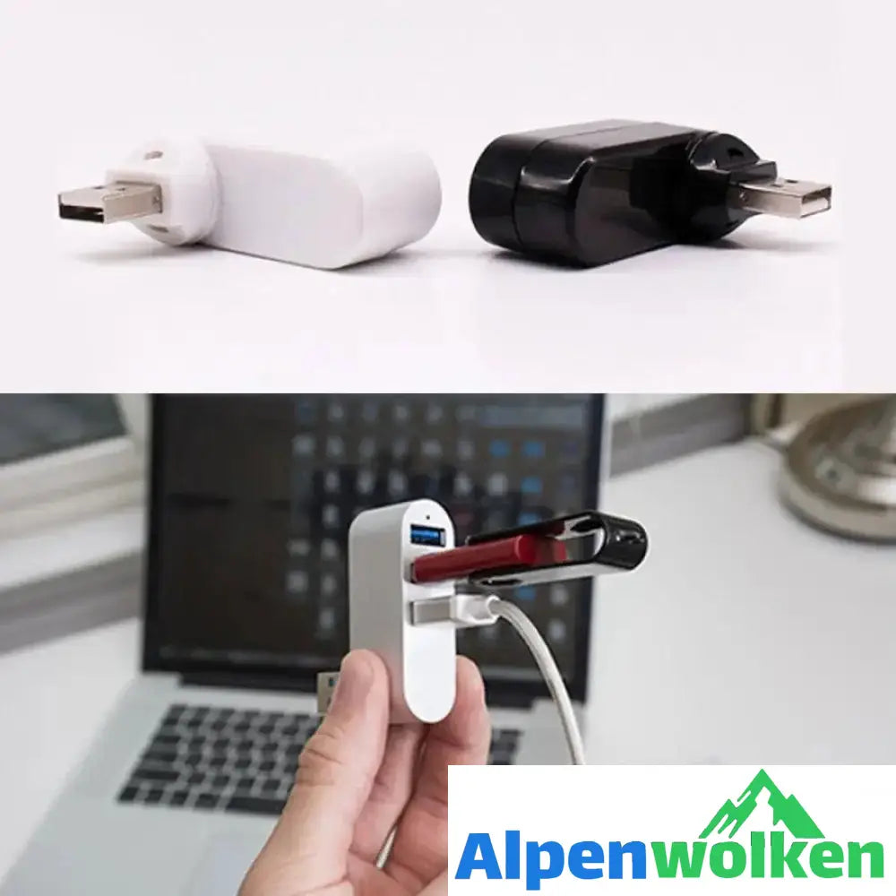 Alpenwolken - Multifunktionaler Mini drehbarer 3-Port USB-Anschluss Schwarz