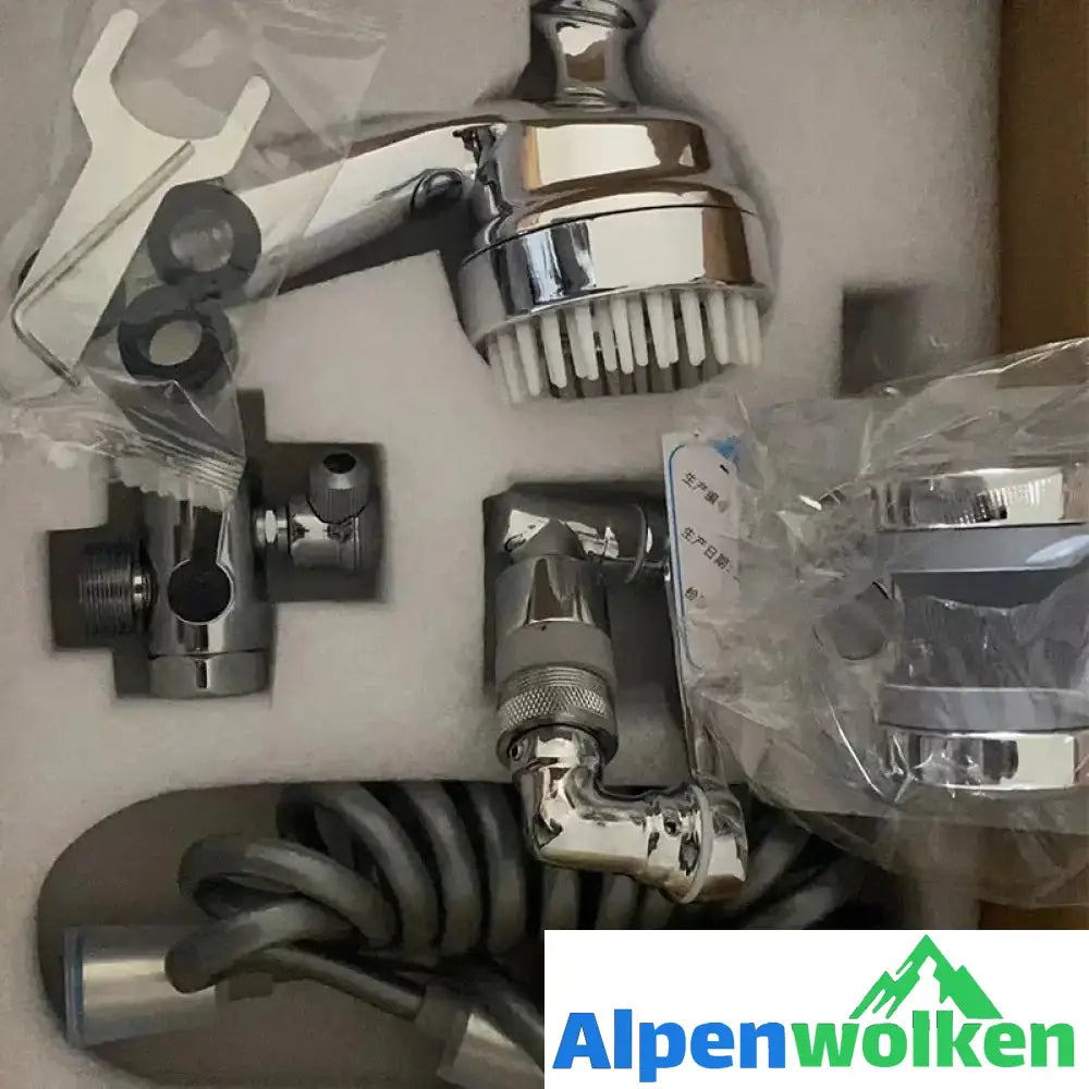 Alpenwolken - Multifunktionales Wasserhahn-Umstellventil Silberset + Roboterarm