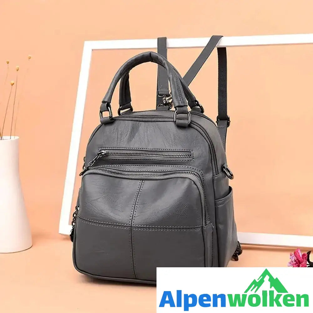 Alpenwolken - Multifunktionslederrucksack für Damen Grau