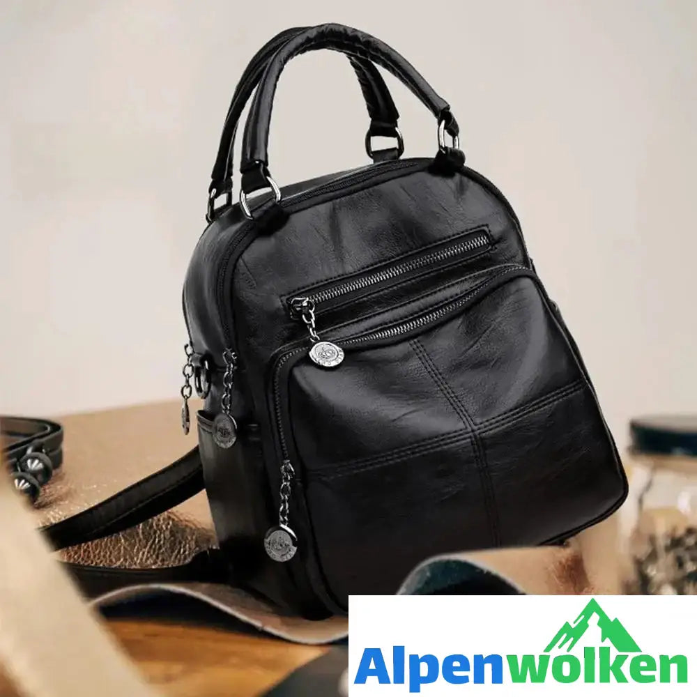 Alpenwolken - Multifunktionslederrucksack für Damen Schwarz