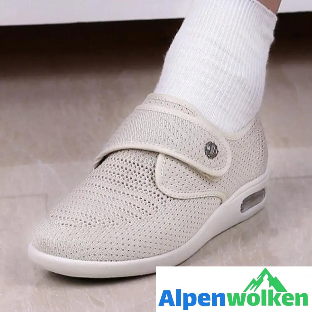 Alpenwolken - Nanccy Plus Größe Weit Diabetiker für geschwollene Füße Breite Schuhe Beige