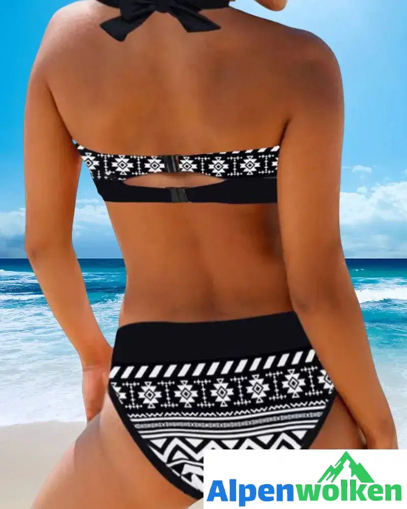 Alpenwolken - Neckholder-Bikini mit geometrischem Aufdruck