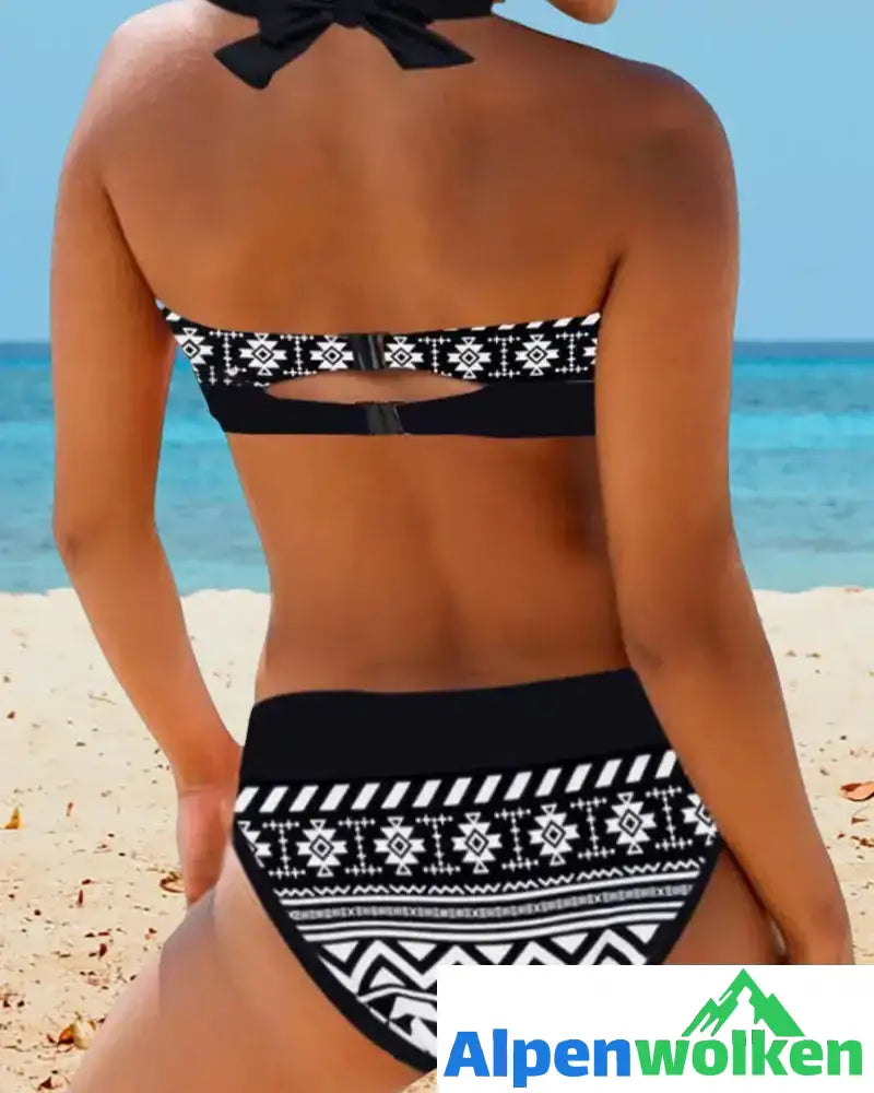 Alpenwolken - Neckholder-Bikini mit geometrischem Aufdruck