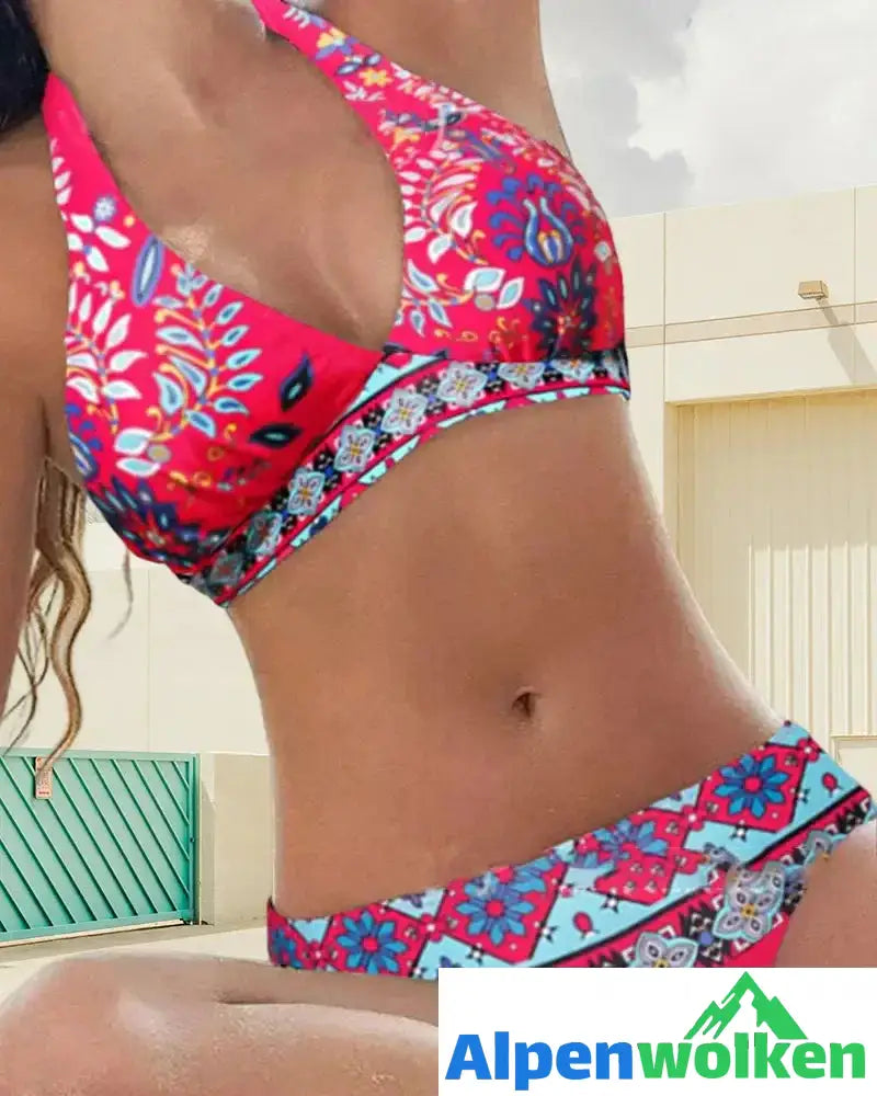 Alpenwolken - Neckholder-Bikinis mit floralem und geometrischem Druck