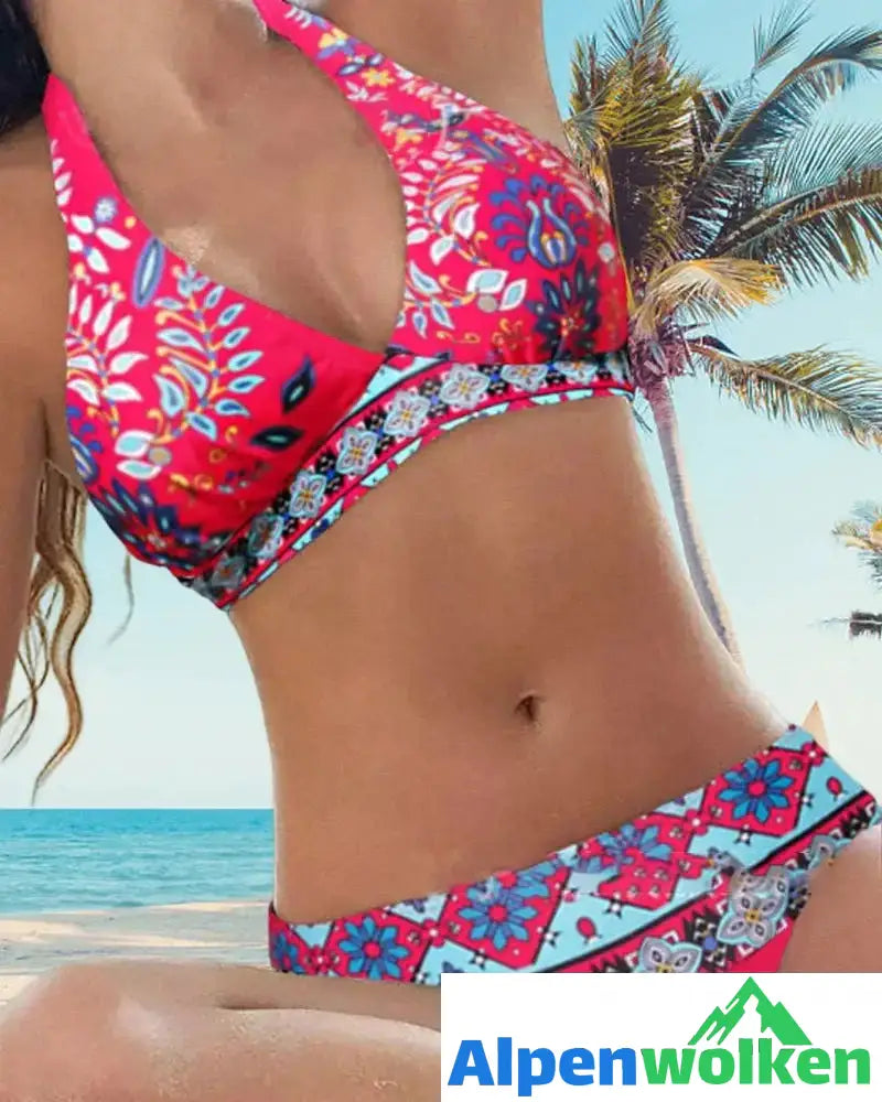 Alpenwolken - Neckholder-Bikinis mit floralem und geometrischem Druck