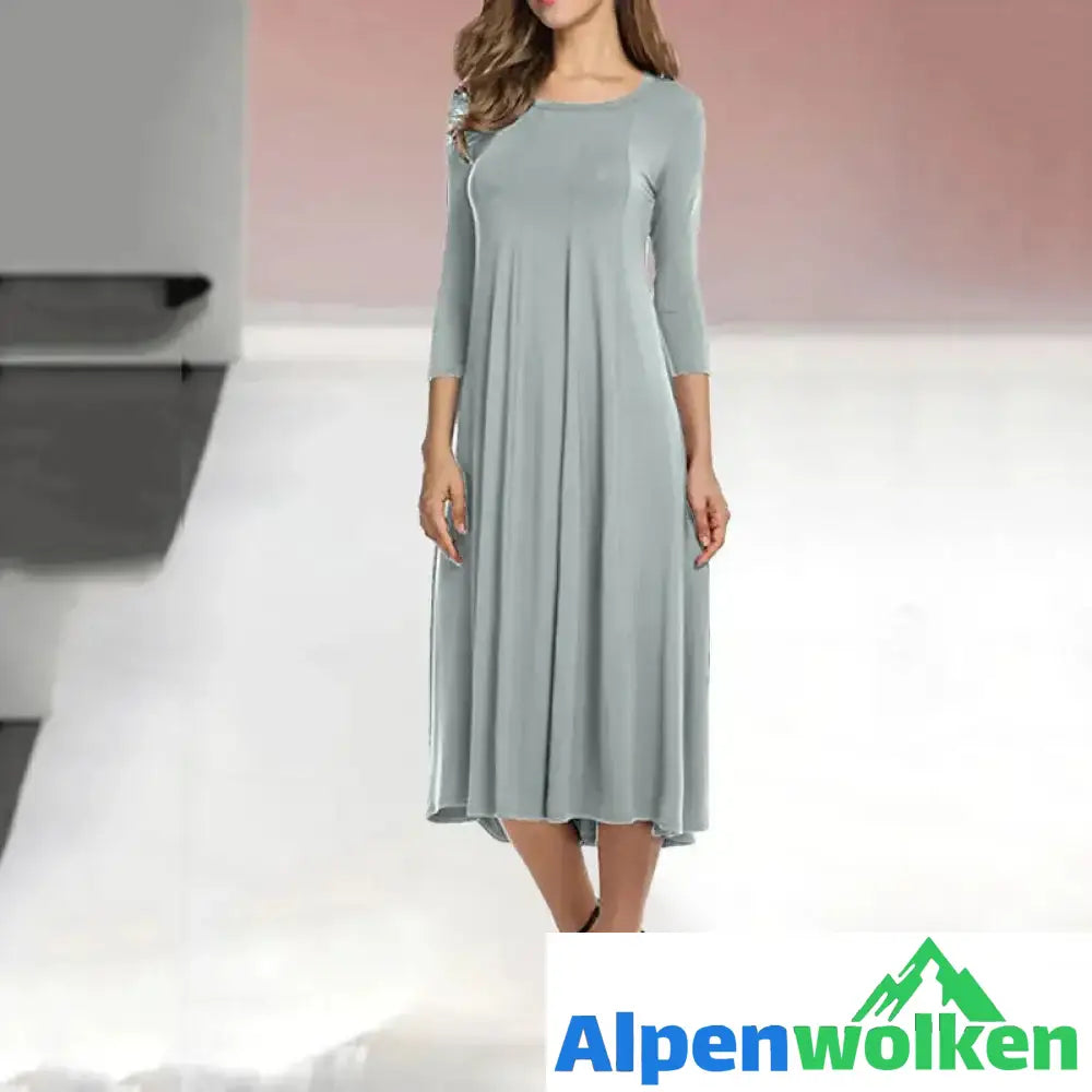 Alpenwolken - Neues einfarbiges Swing-Kleid mit mittleren Ärmeln