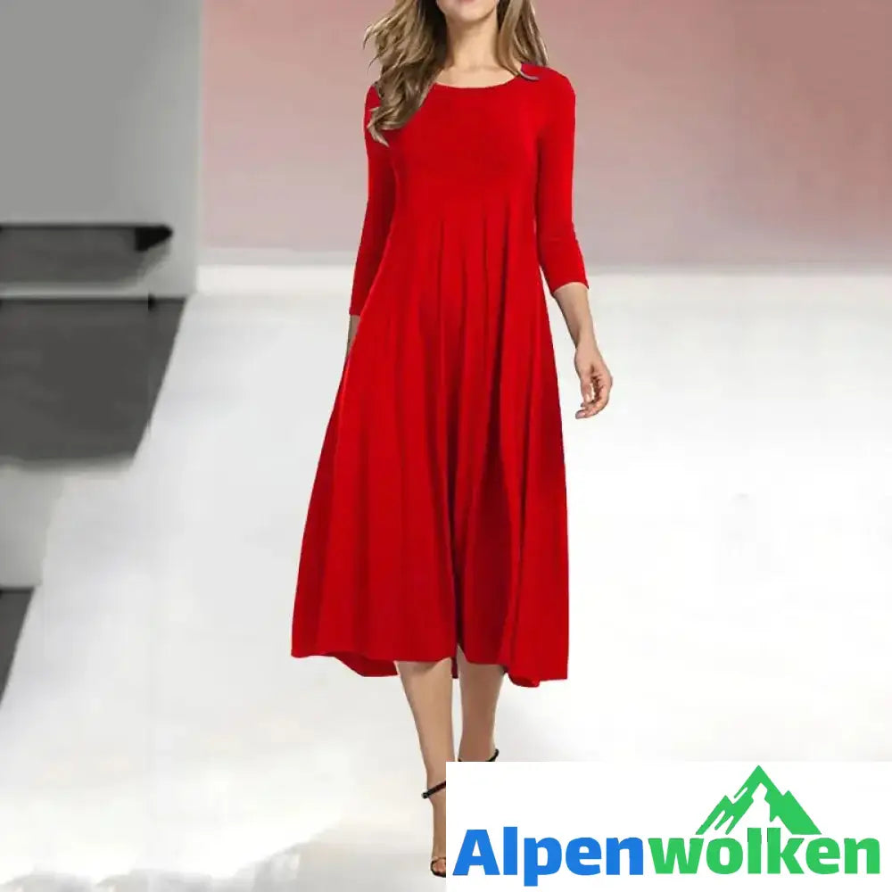 Alpenwolken - Neues einfarbiges Swing-Kleid mit mittleren Ärmeln