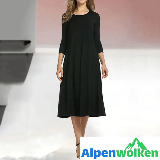 Alpenwolken - Neues einfarbiges Swing-Kleid mit mittleren Ärmeln